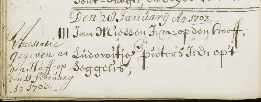 Trouwinschrijving, gereformeerd, 1703
