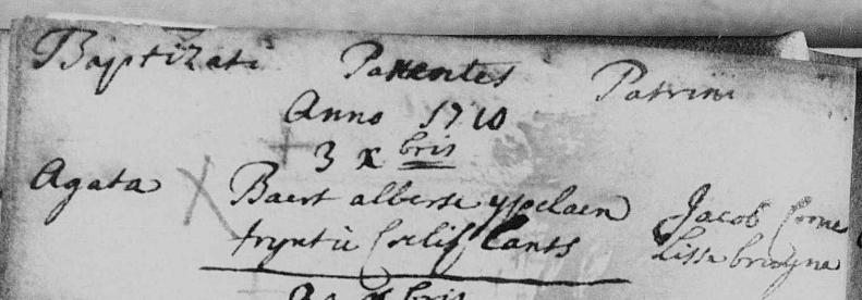 Doopinschrijving Agata IJpelaan, 1710