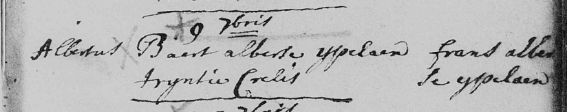 Doopinschrijving Aalbert IJpelaan, 1712