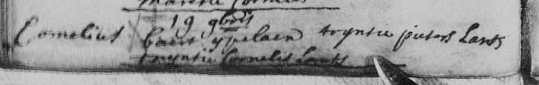Doopinschrijving Cornelius IJpelaan, 1714