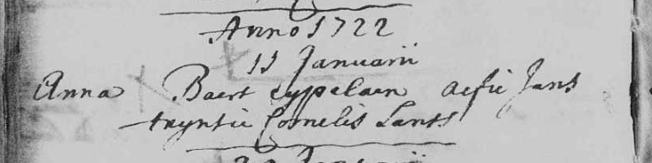 Doopinschrijving Anna IJpelaan, 1722