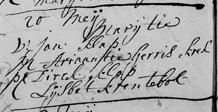 Doopinschrijving Marijtje Klap, 1762