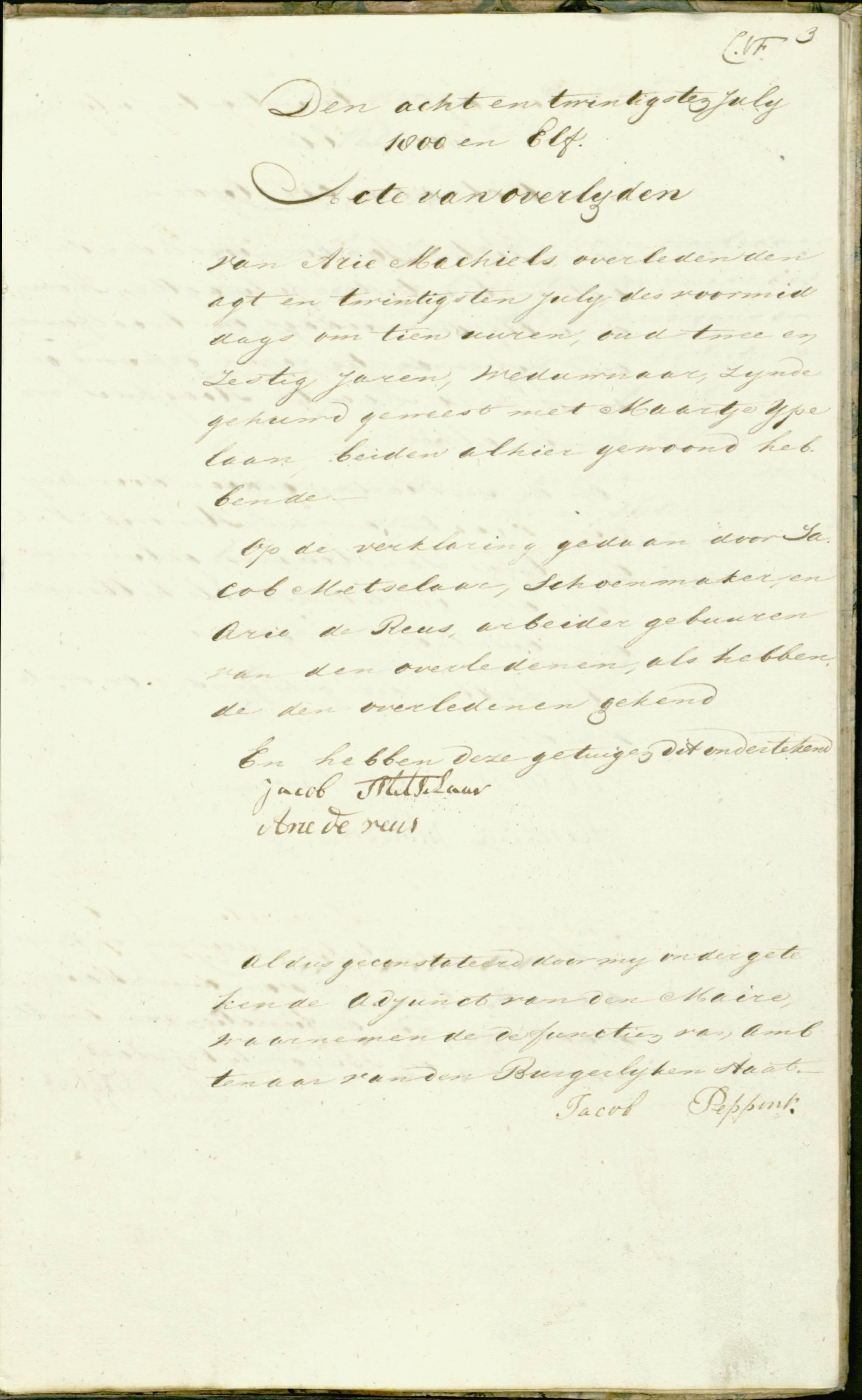 Overlijdensakte Arie Michielsz., Heiloo 1811