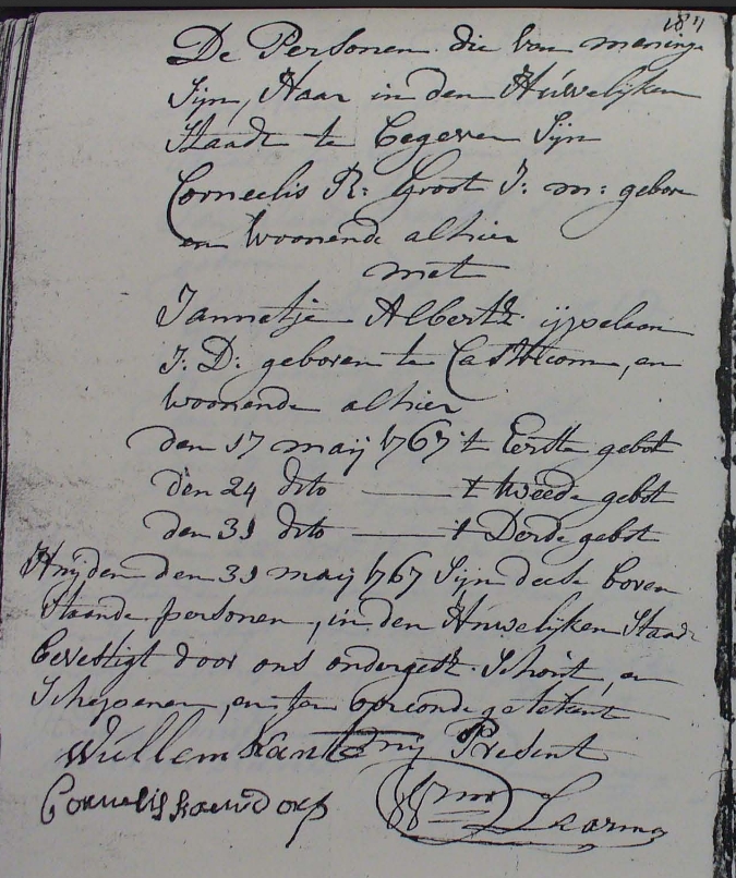 Trouwinschrijving Jannetje IJpelaan, 1767