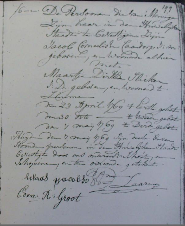 Eerste huwelijk Maartje Slikkers, Heiloo 1769