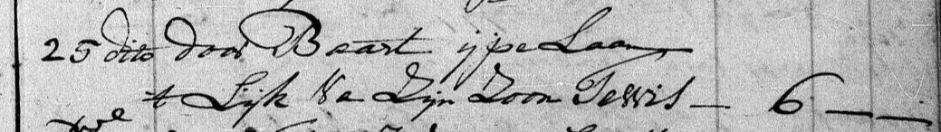 Impost overlijdensinschrijving Tewis IJpelaan, Limmen 1777
