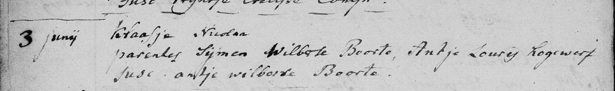 Doopinschrijving Klaasje Boorte, Limmen 1782