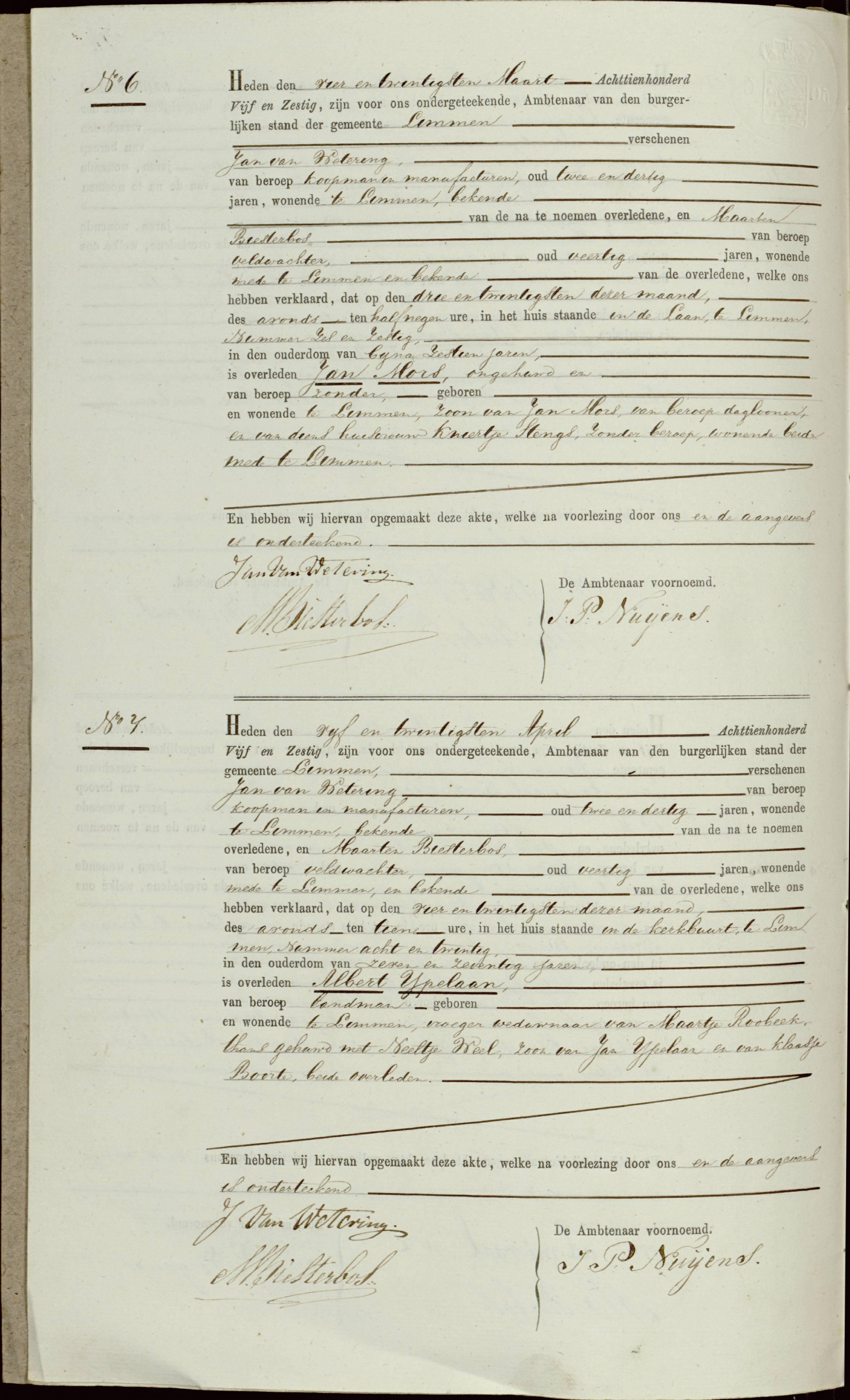 Overlijdensakte Albert IJpelaan, Limmen 1865