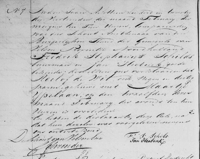 Overlijdensinschrijving Roelof de Wit, 1820