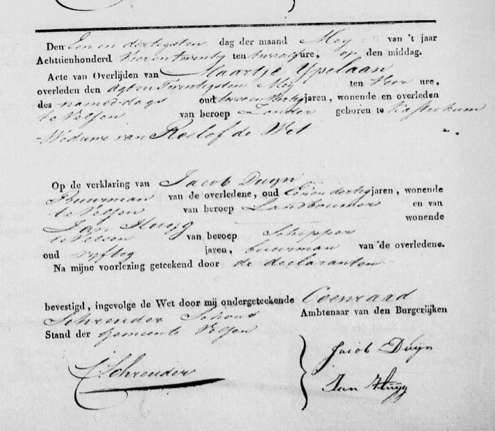 Overlijdensinschrijving Maartje IJpelaan, 1824