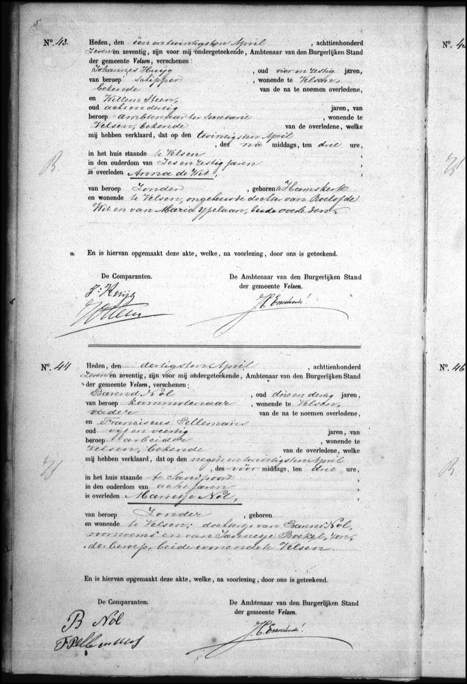Overlijdensinschrijving Anne de Wit, 1877