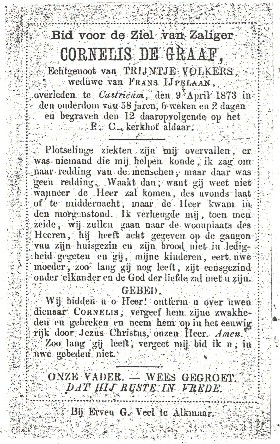 Bidprentje Cornelis de Graaf