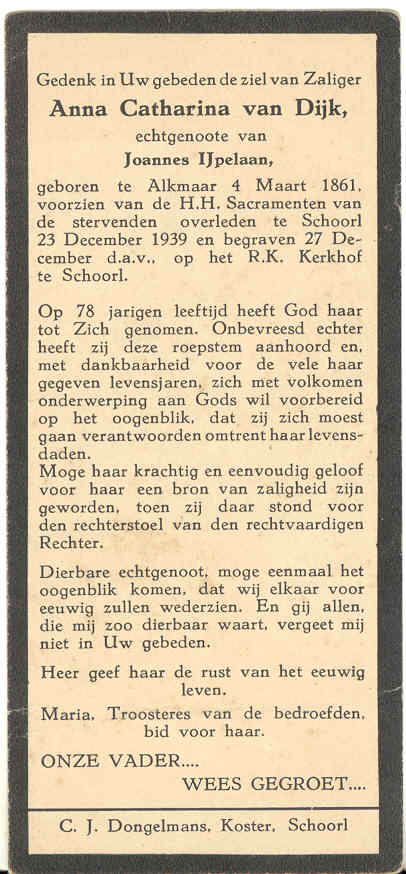 Bidprentje Anna van Dijk