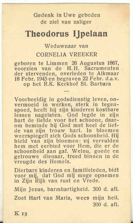 Bidprentje Dorus IJpelaan