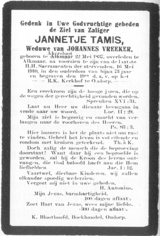 Bidprentje Jannetje Tamis