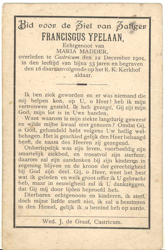 Bidprentje Frans IJpelaan