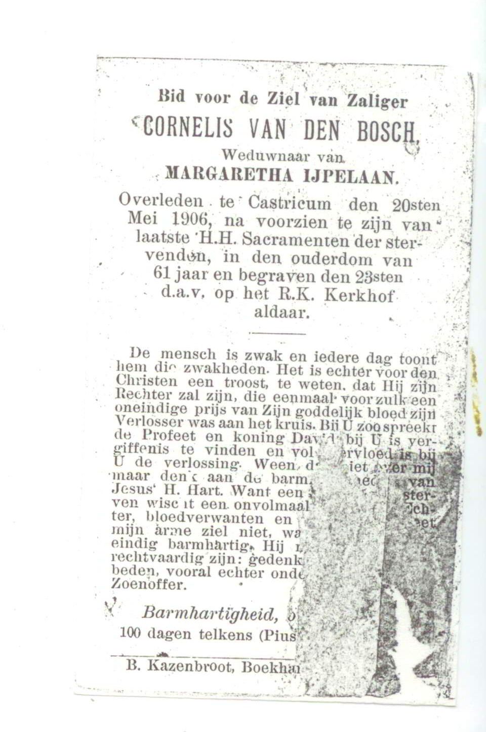 Bidprentje Cees van den Bosch