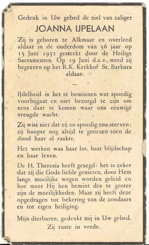 Bidprentje Jans IJpelaan