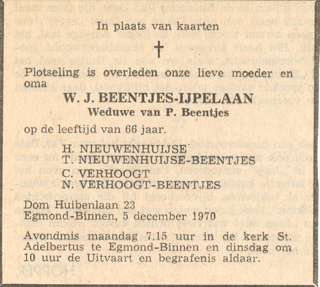 Rouwadvertentie Mien IJpelaan