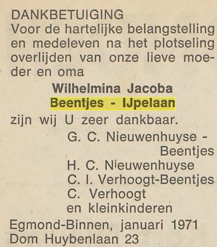 Dankbetuiging Mien IJpelaan