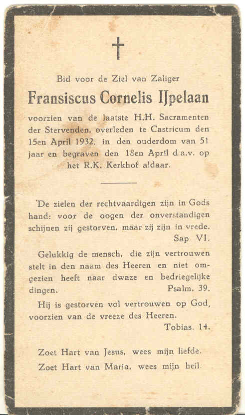 Bidprentje Frans IJpelaan