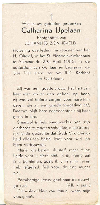 Bidprentje Trijntje IJpelaan