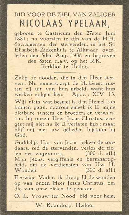 Bidprentje Klaas IJpelaan