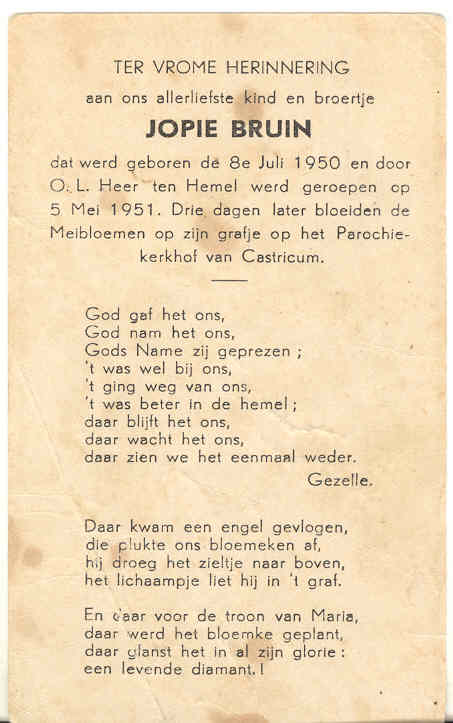 Bidprentje Jopie Bruin